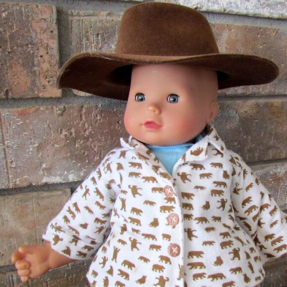 GOTZ BABY DOLL w COWBOY HAT, FLANNEL PJs, ACCESSORIES -  POTTERY BARN KIDS - Picture 8 of 15